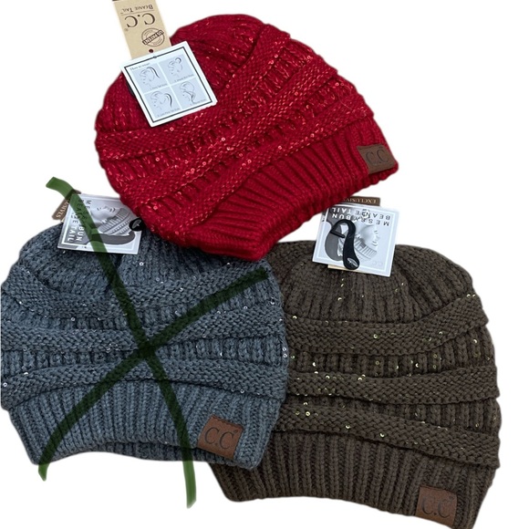 C.C Accessories - Beanie messy bun ponytail hat sequin NWT C.C. Each $15